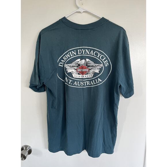 Harley Davidson 90s Double Sided Graphic T-Shirt Darwin Dynacycles Australia VTG - Picture 2 of 8